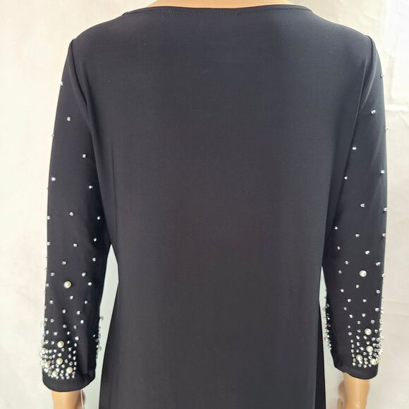 New NICOLE MILLER Woman's (M) Black Knit w/Pearl Embellishment 3/4 Sleeve Dress - Picture 6 of 13